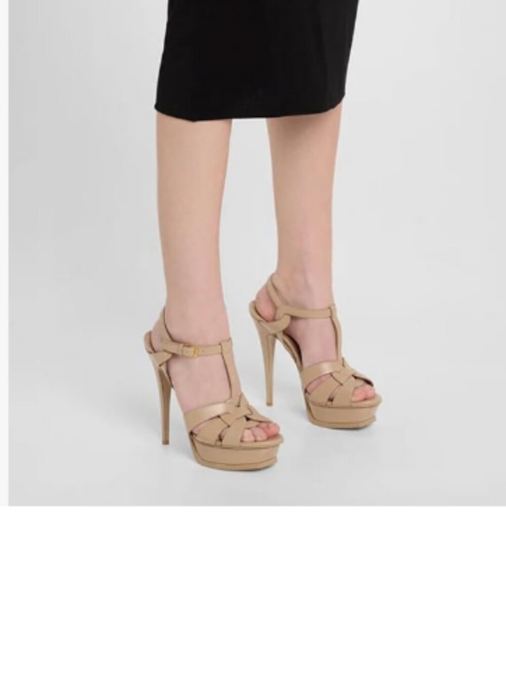 FSJ Nude T-Strap Platform Sandals Peep Toe Ankle Strap Stiletto Heels Shoes